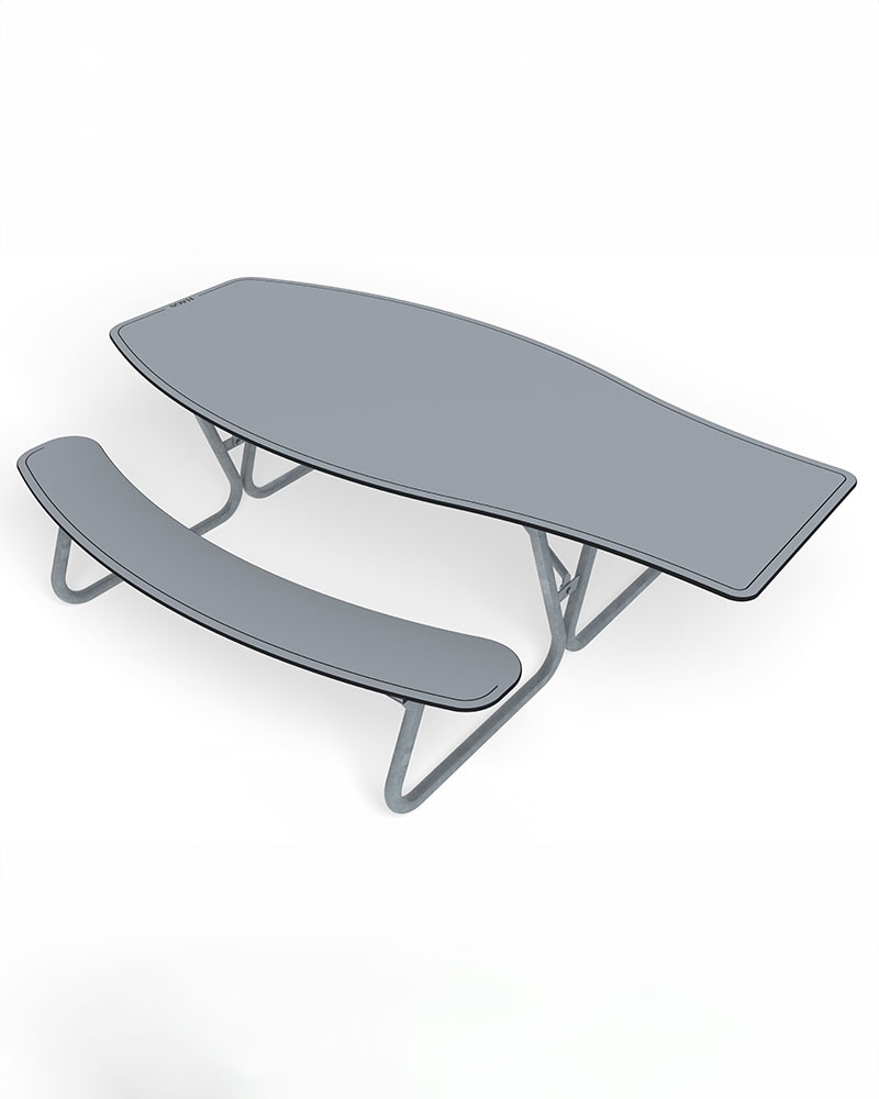 Render of an outdoor picnic table in HPL material.